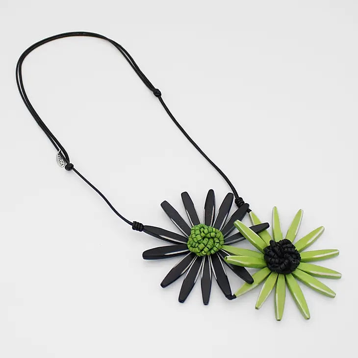 Black and Green Amaya Double Flower Statement Necklace