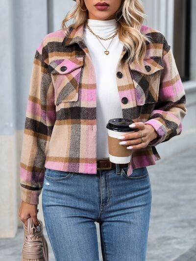 Plaid Button Up Jacket with Pockets