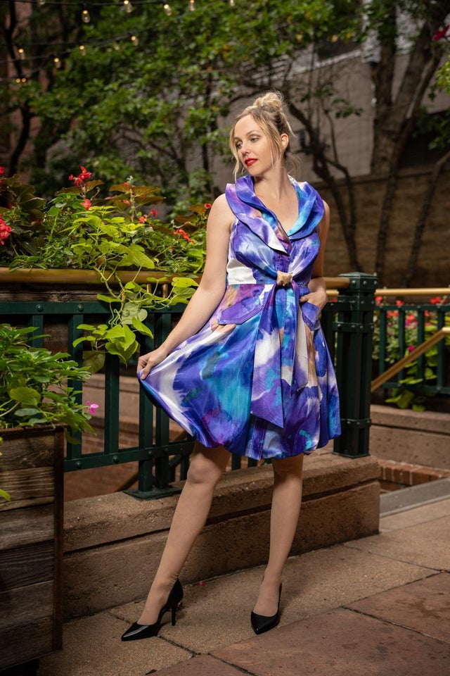Print bubble dress with double wired collar